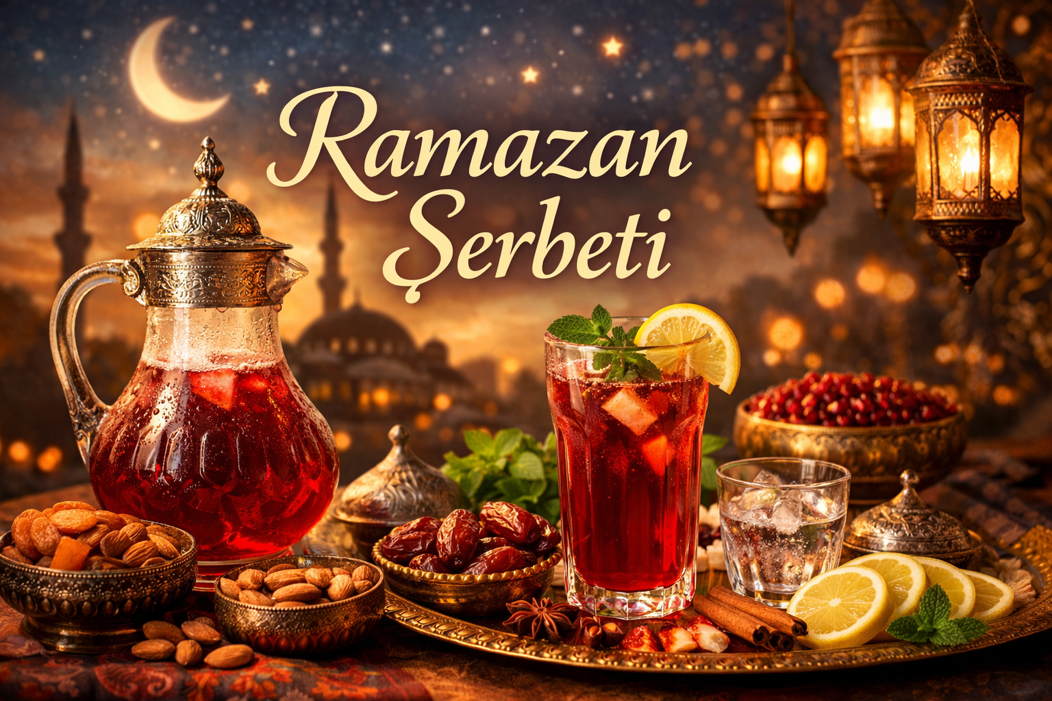 Ramazan Şerbeti, Ramadan drik, tyrkisk sherbet, iftar drik, osmannisk tradition, sød drik, traditionel tyrkisk drik, Ramazan opskrift, Ramadan tradition, tyrkisk kultur, historisk drik, frugtbaseret sherbet, tørrede frugter, rosevand, granatæble, mynte, læskedrik, Ramadan dessert, Ramadan historie, osmannisk opskrift, sød nektar, Ramazan måltid, iftar bord, tyrkisk køkken, orientalsk drik, naturlig sødme, sommerdrik, aromatisk sherbet, kulturarv, festlig drik, Ramadan i Tyrkiet, traditionel opskrift, helse drik, Osmanli sherbet, tyrkisk festdrik, Ramadan feiring, tørrede nødder, citron garniture, orientalsk smag, aromatisk frugt, naturlig ingrediens, historisk drikkevare, tyrkisk festmåltid, Ramazan stemning, iftar tradition, Osmanli kultur, sød frugtdrik, naturlig sherbet, Ramadan oplevelse, tyrkisk historie, orientalsk tradition, frisk sherbet